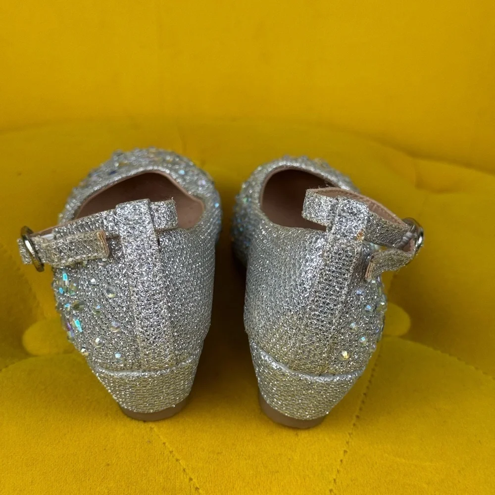 Little Angel SOPHIE Silver Glitter Wedge Shoe w/ Straps Size 5
